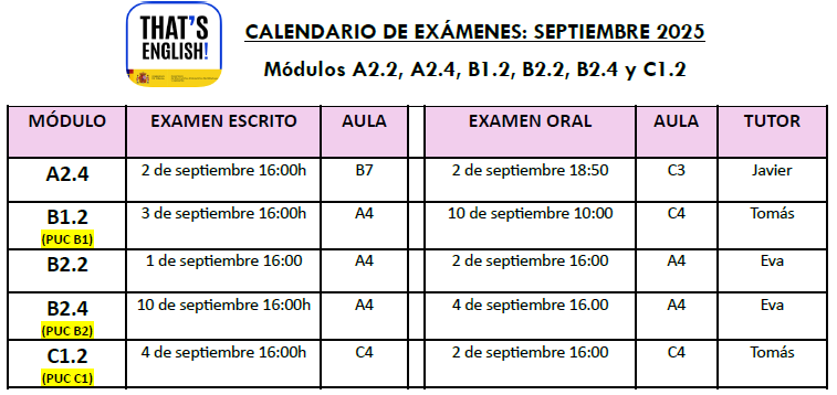Calendario That´s English! septiembre 2025